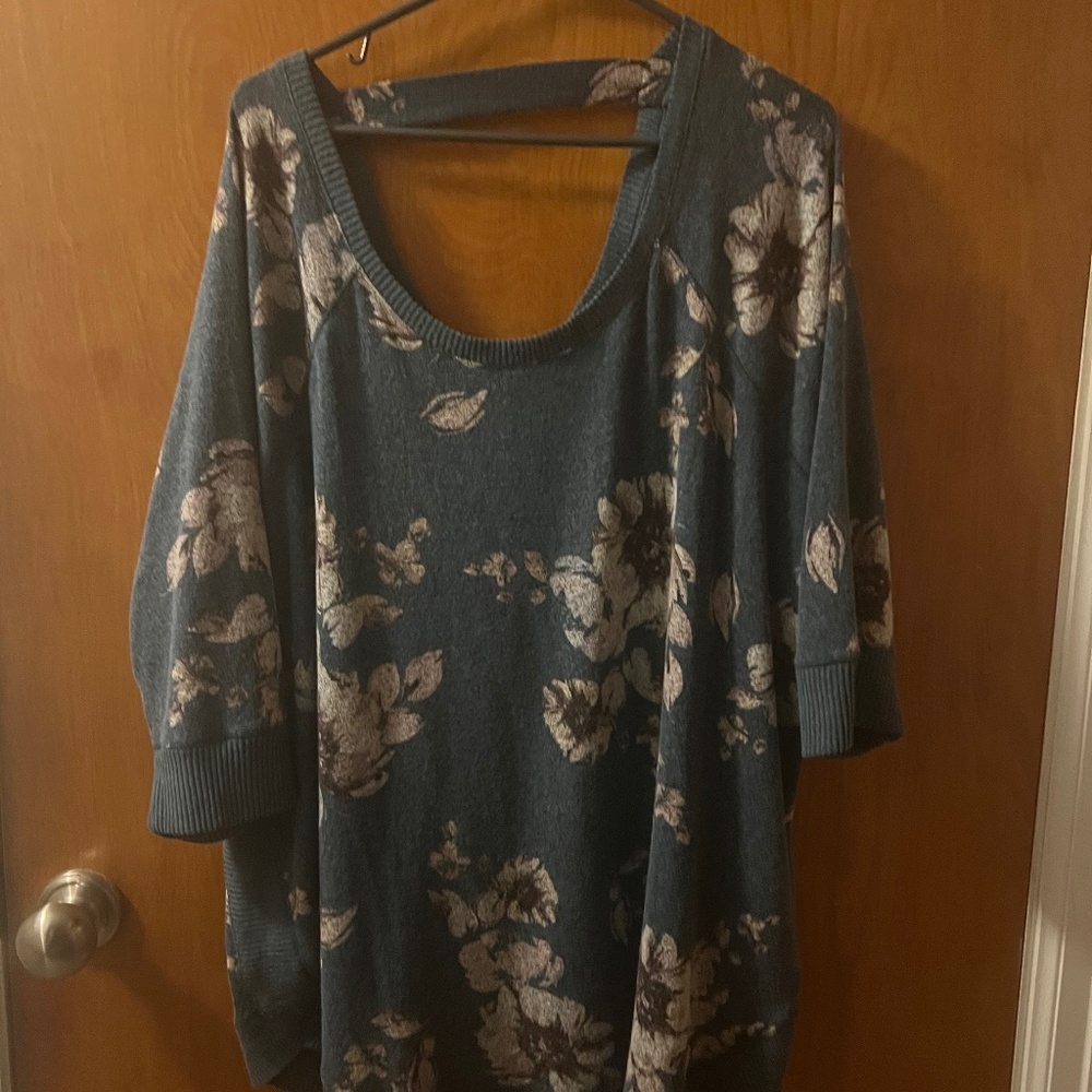 Blue floral sweater with open back